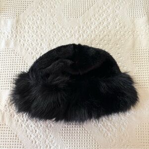 Faux Mink Fur Bucket Hat Beanie Womens OS Black Nordic European Mongolian NEW